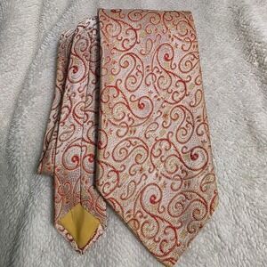 VTG Moda Italia Necktie Pink Orange Gold Red Paisley Jacquard Mens OS Excellent